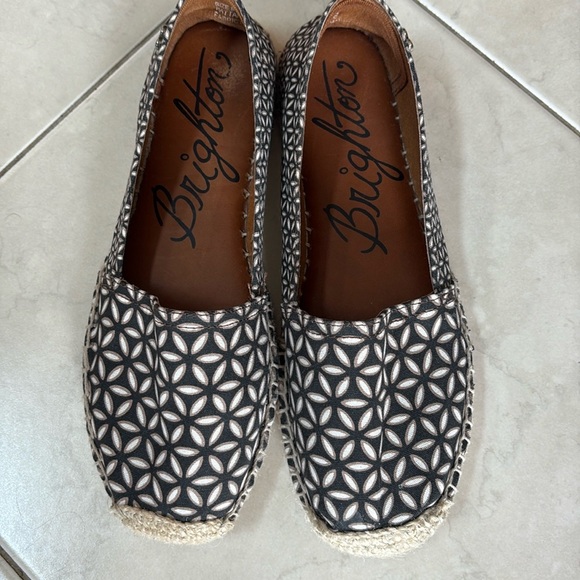 Brighton Black tan Rattan canvas Espadrilles fabric upper leather insole slip on - Picture 11 of 11